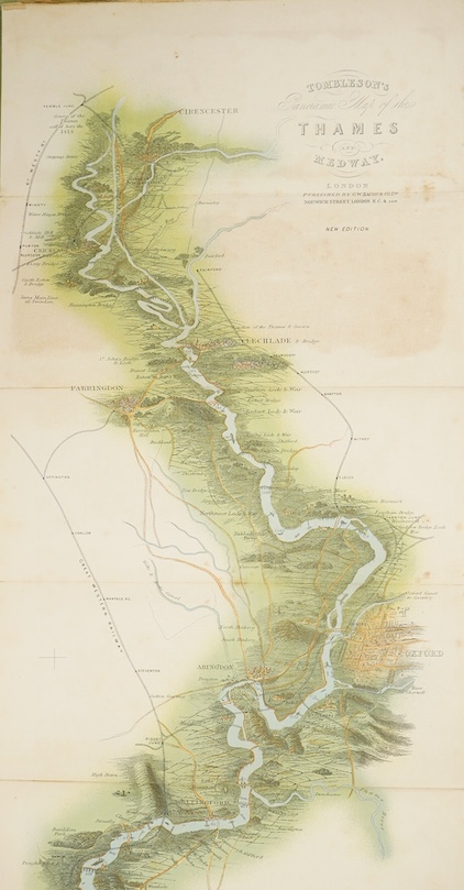 River Thames. Tombleson (William), Tombleson's Panoramic map of the Thames and Medway, vertical strip-map of the Thames from Cirencester to Chatham via London, showing railway lines, wood-engraved map with original hand-